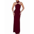 thumbnail image 1 of Women Halter High Neck Sleeveless Back Slit Elegant Party Cocktail Wedding Guest Formal Long Dresses Wine Red L, 1 of 8