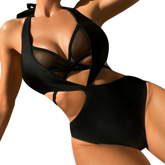 Women Halter Hollow Bikini Swimsuit - Nylon Spandex, Solid Color, High Elastic for Beach & Pool