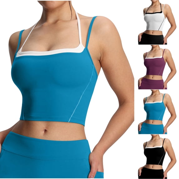 Women Halter Neck Sports Tank Tops Breathable Slim Fit Yoga Tops Sweat Wicking Running Camisole