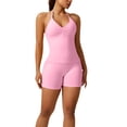 thumbnail image 1 of Women Halter Sports 2 Piece Sets Seamless Ruched Sleeveless Yoga Tops Shorts Butt Lifting Workout Set, S, 1 of 6