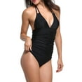 thumbnail image 1 of Women Halter Tie Knot Push Up One Piece Bathing Suit Ruched Tummy Control Swimsuits Backless Monokini Swimwear Plus Size for Women, 1 of 6