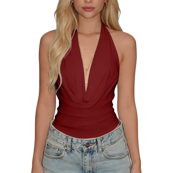 Women Halter Top Backless Tank Tops Cowl Neck Summer Going Out Outfits Cami Tops