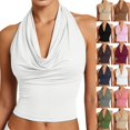 thumbnail image 1 of Women Halter Top Sexy Backless Tank Tops Cowl Neck Summer Going Out Outfits Cami Tops (M,White), 1 of 7