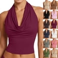 thumbnail image 1 of Women Halter Top Sexy Backless Tank Tops Cowl Neck Summer Going Out Outfits Cami Tops (XS,Wine), 1 of 7