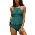 thumbnail image 1 of Women Halter Two Piece Swimwear Mesh Tankinis Bikini Set Swimsuits, 1 of 5
