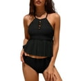thumbnail image 1 of Women Halter Two Piece Swimwear Mesh Tankinis Bikini Set Swimsuits, 1 of 5