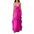 thumbnail image 1 of Women Halter V Neck Ruffle Maxi Dress Fashion Boho Tiered Flowy Long Dresses Summer Beach Outfits, 1 of 6