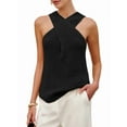 thumbnail image 1 of Women Halter - over Collar Tank Knit Sleeveless Top Solid Color Casual Summer Blouse Black XXXL, 1 of 7