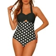 thumbnail image 1 of Women's Halterneck Polka Dot Monokini, 1 Piece Tummy Control Cut Out String Swimsuit Bathing Suits X-Small Black, 1 of 5