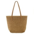 thumbnail image 1 of Women Hand-woven Solid Color Handbag Beach Large Capacity Top-handle Bag Light Brown, 1 of 6