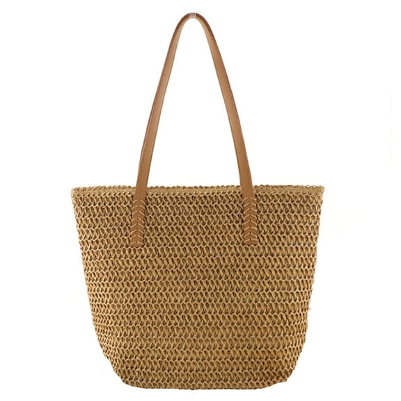 Women Hand-woven Solid Color Handbag Beach Large Capacity Top-handle Bag Light Brown