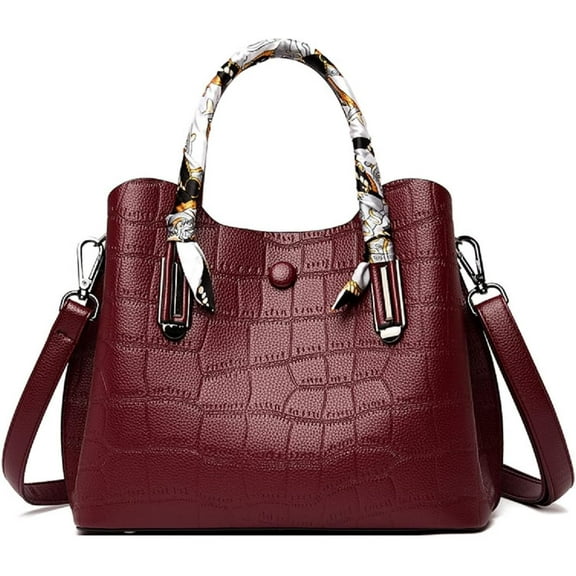 Handbags and Purses for Women PU Leather Shoulder Bag Silk Scarf Top-Handle Satchel Crocodile Pattern Tote