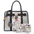 thumbnail image 1 of Women Handbags Purses Two Tone Satchel Bags Top Handle Shoulder Bags Work Tote with Matching Wallet, 1 of 8