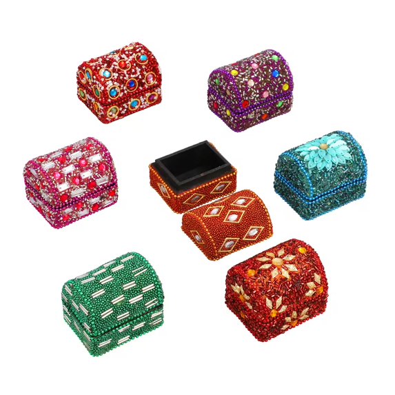 Small Treasure Chest for Women - Portable Jewelry Organizers and Storage - Handcrafted Set of 7 Beaded Glitter & Glass Christmas Mothers Day Gifts - Multicolor