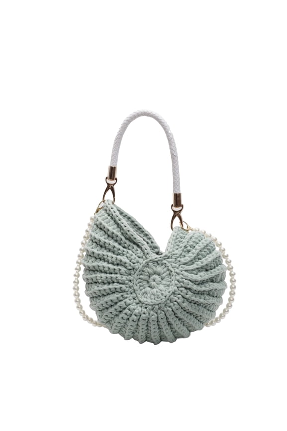 Women Handmade Crochet Seashell Purse with Pearl Chain Fashion Elegant Summer Beach Tote Boho Clutch Shoulder Bag for Women