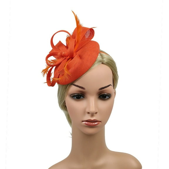 Women Handmade Fascinator Headpieces Casual Wedding Hair Headband, Orange