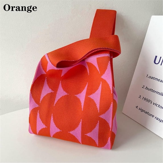 Women Handmade Knot Girls Wrist Bag Shopping Bags Tote Bag Knit Handbag ORANGE