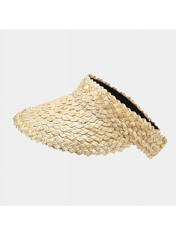 Women Handmade Raffia Straw Hat Sun Visor Hat Sunscreen Lady Holiday Beach UV Protection Topless Stab Fashion Panama Hat