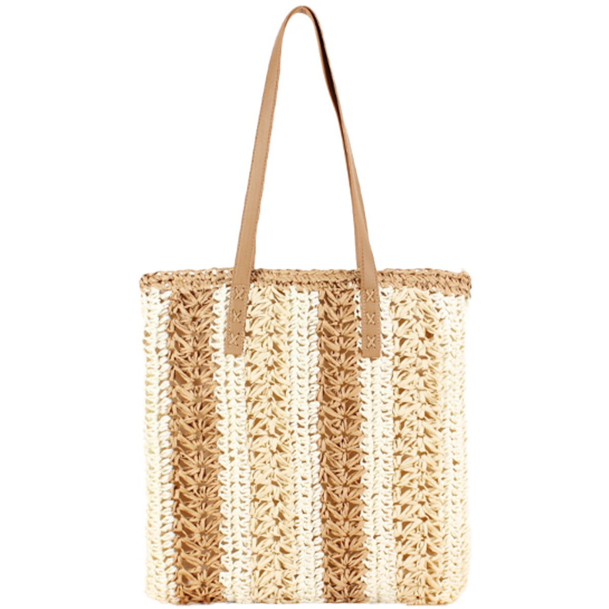Women Handmade Woven Large Shoulder Bag Straw Handbag Straw Purse Summer Beach Bag off white