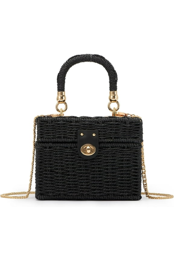 Women Handwoven Rattan Handbag Beach Straw Tote Bag Square Boho Crossbody Bag