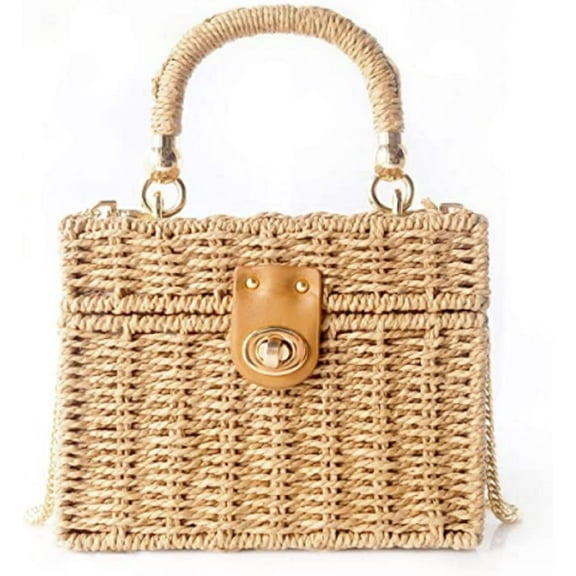 Women Handwoven Rattan vintage purse Beach Sea Bag Casual Handbag tote Basket Straw vacation Bag