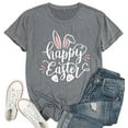 thumbnail image 1 of Women Happy Easter T Shirt Bunny Rabbit Graphic T-Shirt Funny Letter Printed Shirts Short Sleeve Tops, 1 of 6