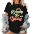 thumbnail image 1 of Women Happy Go Lucky Rainbow Cotton Graphic Tee Round-neck Printed Cotton T Shirt Black S-5XL, 1 of 5