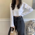 thumbnail image 1 of Women Harajuku Simple Solid Color Cropped T-shirt Spring Fashion Loose All-match Tops Korean Students O-neck T-shirts New, 1 of 5
