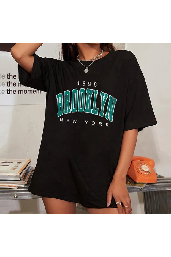 Women Harajuku Tshirt 1898 Brooklyn New York Letter Print Short Sleeve Tee Tops Summer Casual Oversized T-Shirts Female Clothes