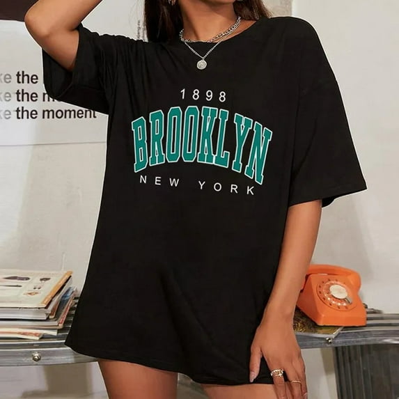 Women Harajuku Tshirt 1898 Brooklyn New York Letter Print Short Sleeve Tee Tops Summer Casual Oversized T-Shirts Female Clothes