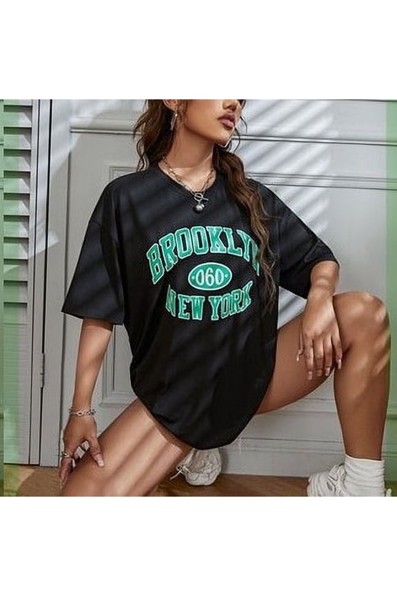 Women Harajuku Tshirt 1898 Brooklyn New York Letter Print Short Sleeve Tee Tops Summer Casual Oversized T-Shirts Female Clothes