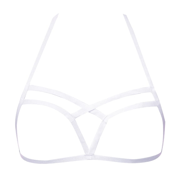 Women Harness Strappy Hollow Out Cross Elastic Cage Bra Cupless Bra Body Lingerie Cupless Cage Bra for Ladies, White One Size