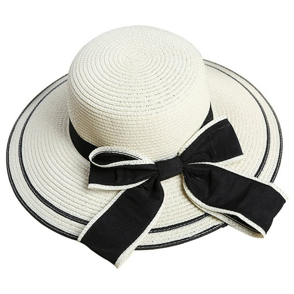 Women Hat Bow Braided Summer Foldable Sun Protection Cap for Outdoor