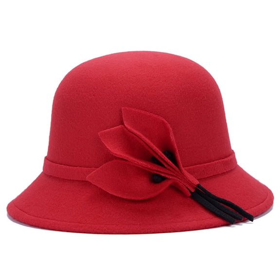 Women Hat Catching British Style Wool Vintage Women Hat For Autumn Rose Red