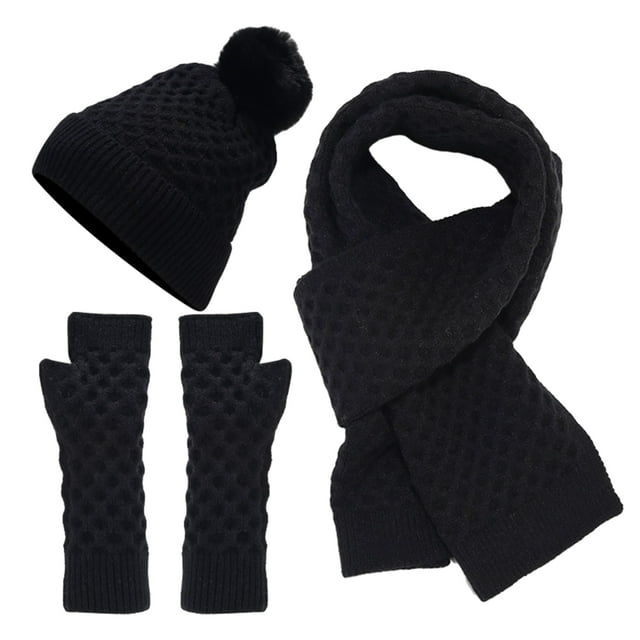 Women Hat Scarf Gloves Set Soft Warm Winter Knit Fashion Accessories