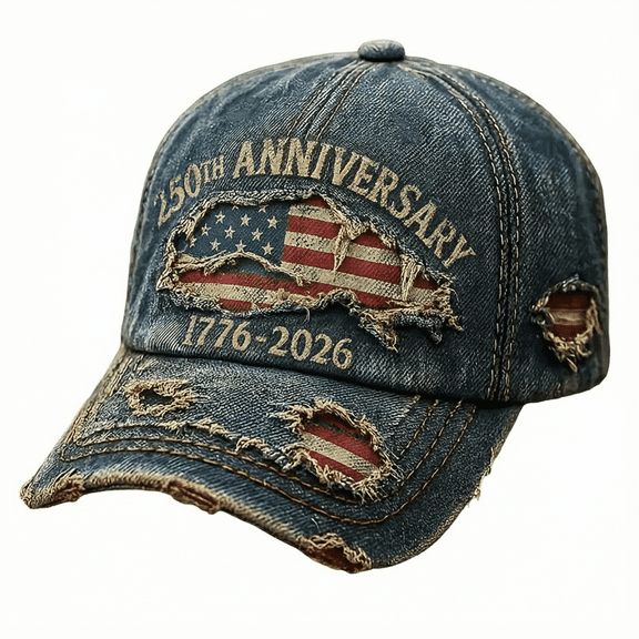 Women Hats 250Th Us Anniversary Distressed Denim Hatembroidered Patriotic Baseball Cap Adjustable Metal Buckle Hat