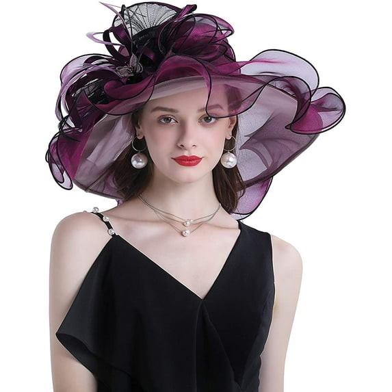 Women Hats Organza Butterfly Decoration Wide Brim Occasion Event Derby Church Dress Sun Hat