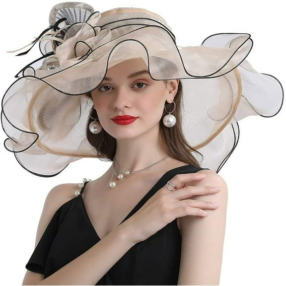 Women Hats Organza Butterfly Decoration Wide Brim Occasion Event Derby Church Dress Sun Hat