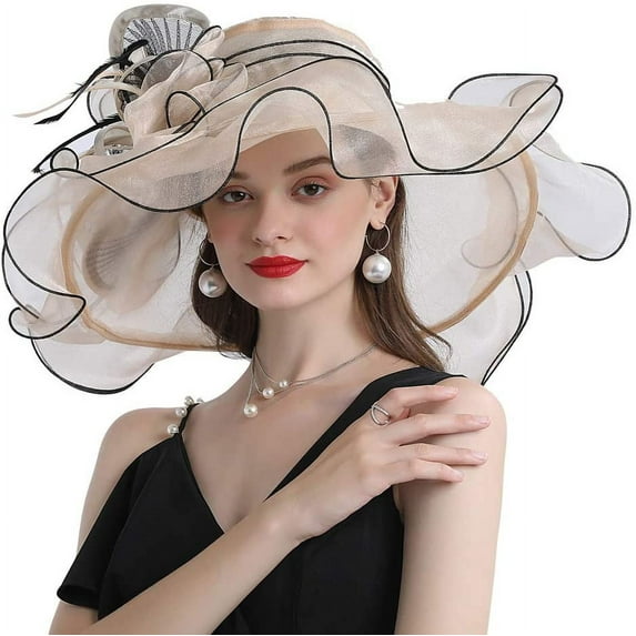 Women Hats Organza Butterfly Decoration Wide Brim Occasion Event Derby Church Dress Sun Hat