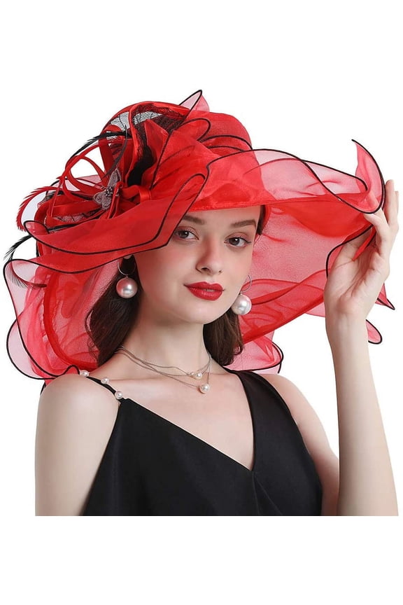 Women Hats Organza Butterfly Decoration Wide Brim Occasion Event Derby Church Dress Sun Hat