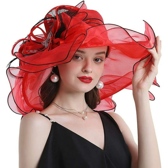 Women Hats Organza Butterfly Decoration Wide Brim Occasion Event Derby Church Dress Sun Hat