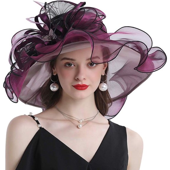 Women Hats Organza Butterfly Decoration Wide Brim Occasion Event Derby Church Dress Sun Hat