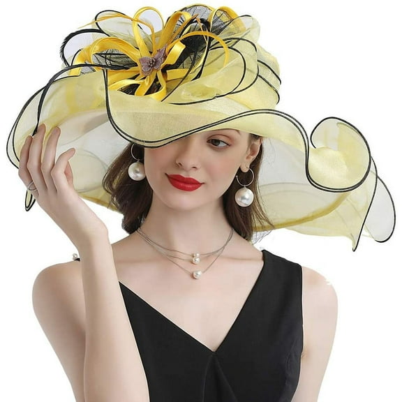 Women Hats Organza Butterfly Decoration Wide Brim Occasion Event Derby Church Dress Sun Hat