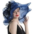 thumbnail image 1 of Women Hats Organza Butterfly Decoration Wide Brim Occasion Event Derby Church Dress Sun Hat, 1 of 5