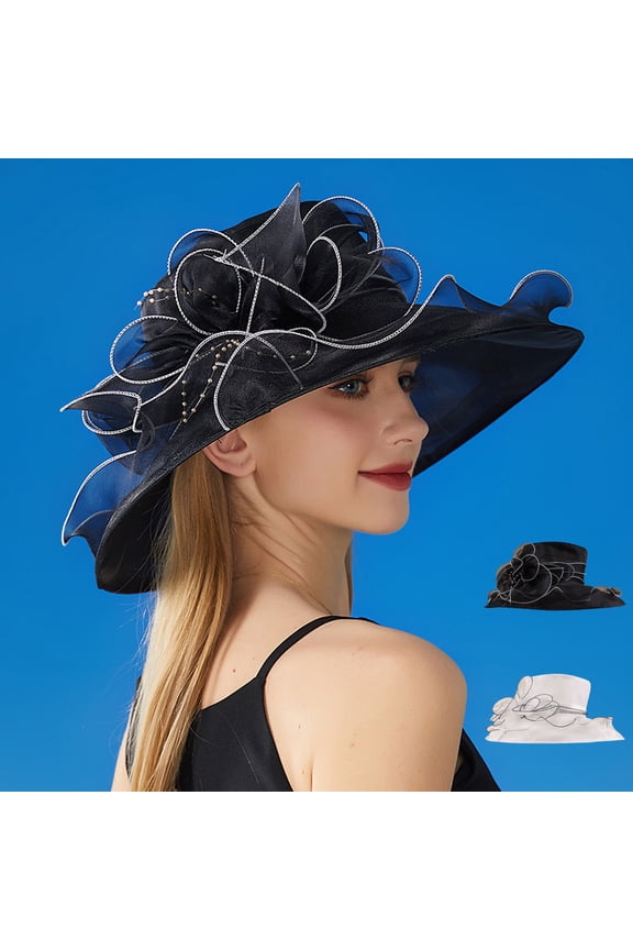 Women Hats Organza Fascinator Church Hat Floral Tea Party Wedding Hat Womens Summer Sunhat with UV Protection Wide Brim Hats, A Gift to Your Mom, Friends, Daughter, Lover