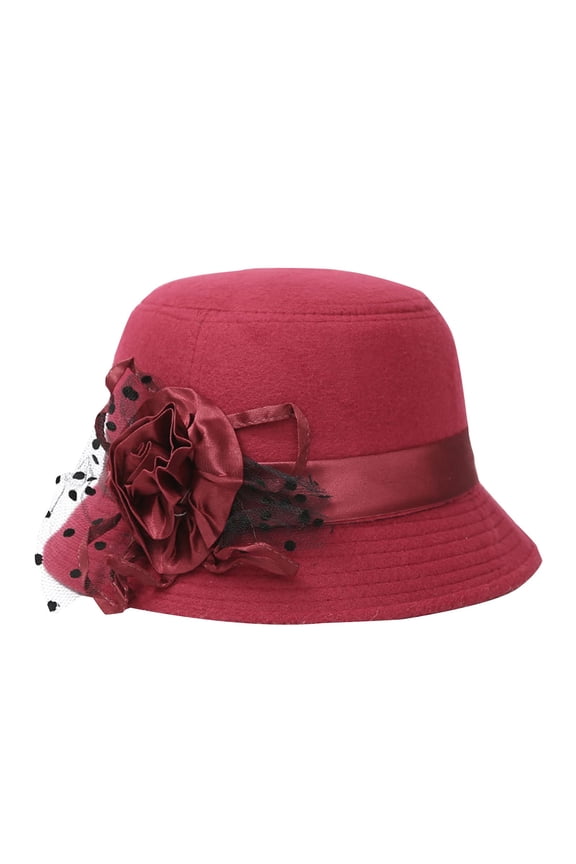Women Hats, QURATI Felt Cloche Hat Winter Floral Fedora Bucket Bowler Hats for Women Brick Red