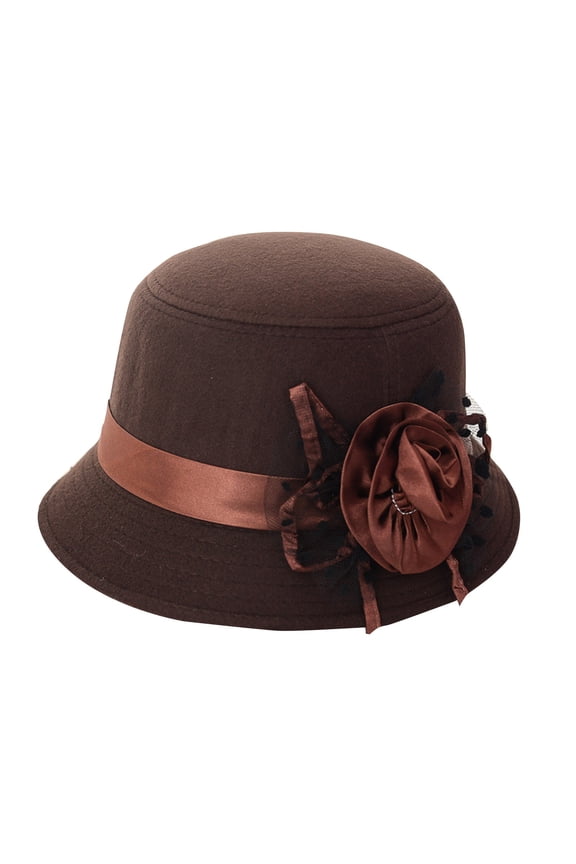Women Hats, QURATI Felt Cloche Hat Winter Floral Fedora Bucket Bowler Hats for Women Brown