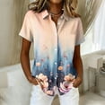 thumbnail image 1 of Women Hawaiian Button Down Shirt Soft Cool Floral Print Short Sleeve V Neck Summer Beach Tops Blue XL, 1 of 5
