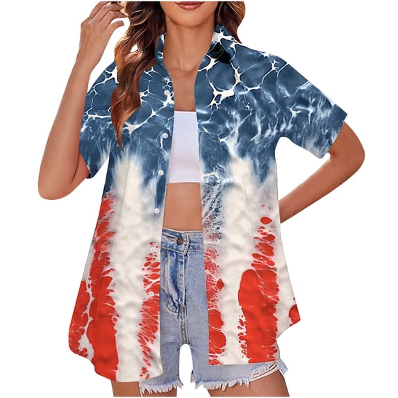 Women Hawaiian Shirt Soft Cool Summer Hawaii Beach Shirts Floral Tropical Print V Neck T-Shirt Short Sleeve Button Up Blouse Tops