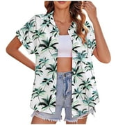 ANKOLA CLOTHING Women Hawaiian Shirt Soft Cool Summer Hawaii Beach Shirts Floral Tropical Print V Neck T-Shirt Short Sleeve Button Up Blouse Tops
